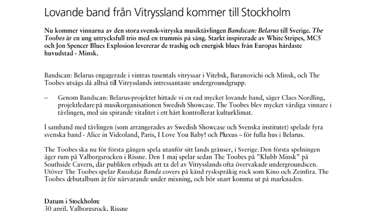 Lovande band från Vitryssland kommer till Stockholm