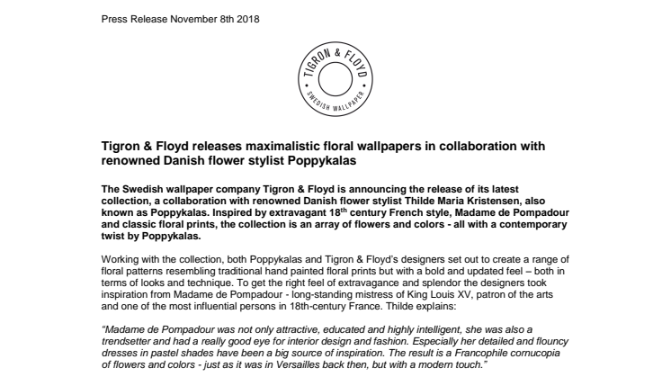 Tigron & Floyd releases maximalistic floral wallpapers in collaboration with renowned Danish flower stylist Poppykalas