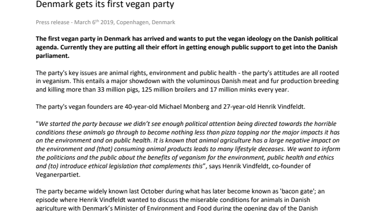Denmark gets its first vegan party