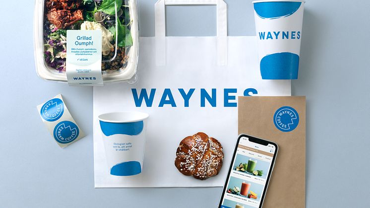 Waynes nya identitet bärs av en pigg primär blå färg, goda produkter, organiska former och en personlig touch