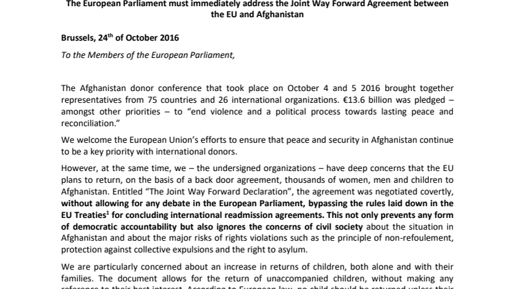 Europaparlamentet måste omedelbart ta itu med avtalet om återsändande till Afghanistan