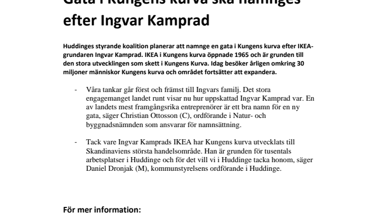 Gata i Kungens kurva ska namnges efter Ingvar Kamprad