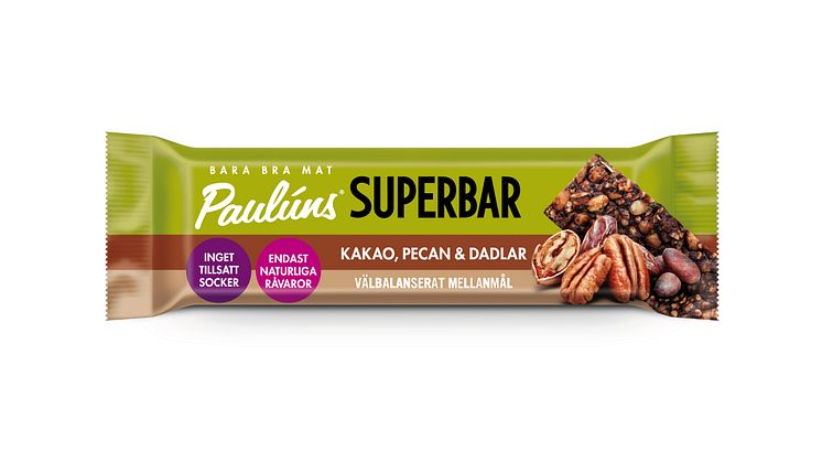 Paulúns Superbar kakao, Pecan & Dadlar