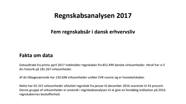 Dansk erhvervsliv - Regnskabsanalysen 2017 - samlet