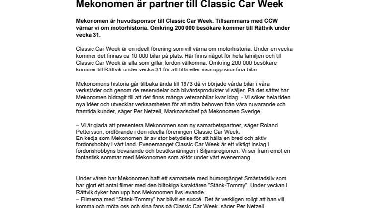 Mekonomen är partner till Classic Car Week