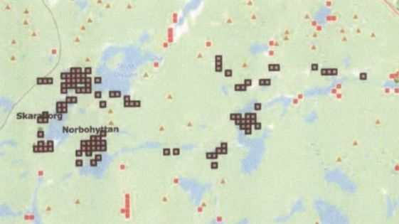 De svarta markeringarna visar planerad fiberutbyggnad i Silvbergsområdet.