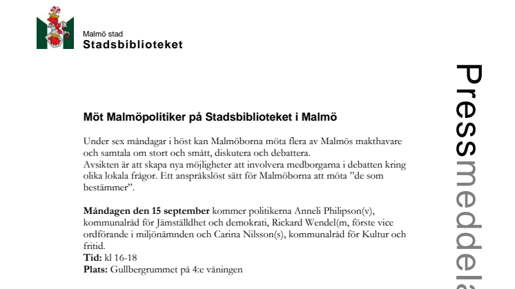 Möt Malmöpolitiker på Stadsbiblioteket i Malmö