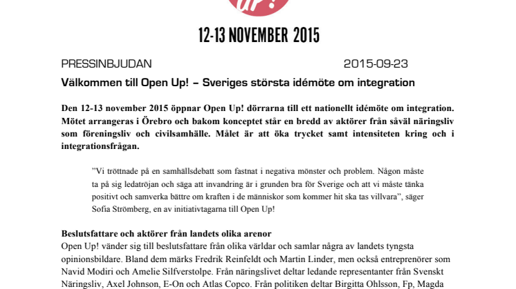 Pressinbjudan: Välkommen till Open Up! – Sveriges största idémöte om integration