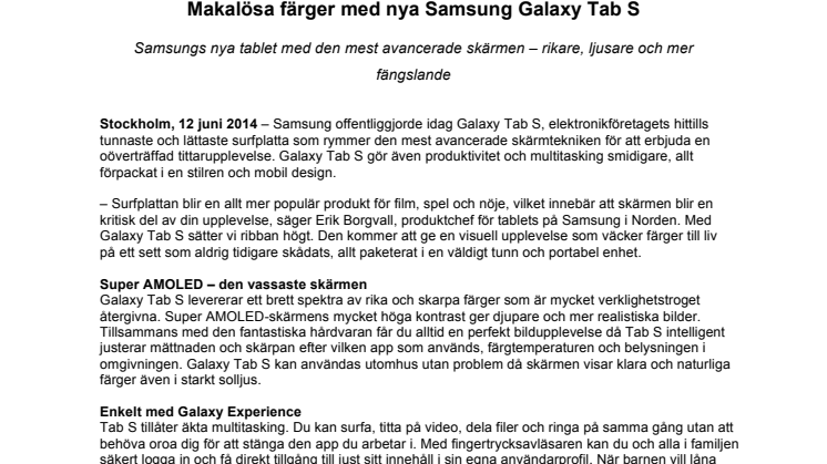 Makalösa färger med nya Samsung Galaxy Tab S