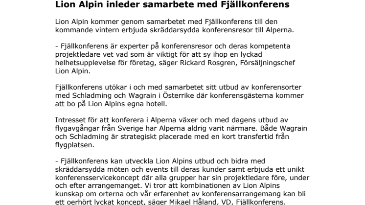 Lion Alpin inleder samarbete med Fjällkonferens 