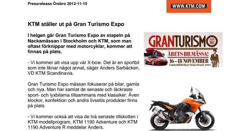 KTM ställer ut på Gran Turismo Expo