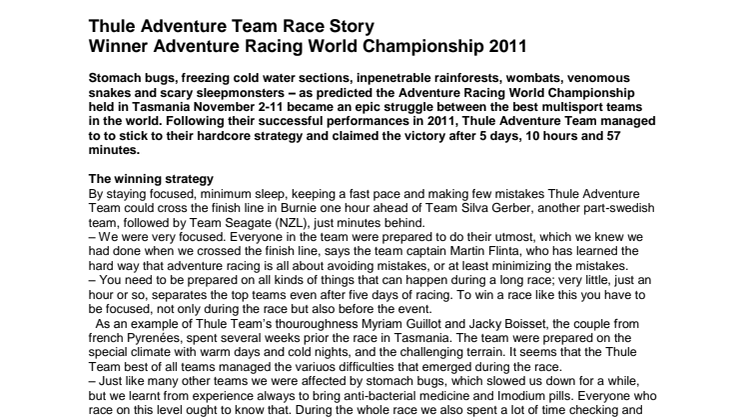 Thule Adventure Team Race Story ARWC 2011