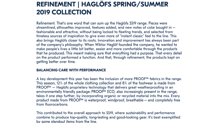 REFINEMENT | HAGLÖFS SPRING/SUMMER 2019 COLLECTION 