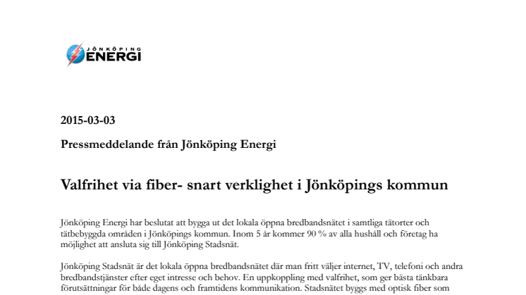 Valfrihet via fiber- snart verklighet i Jönköpings kommun