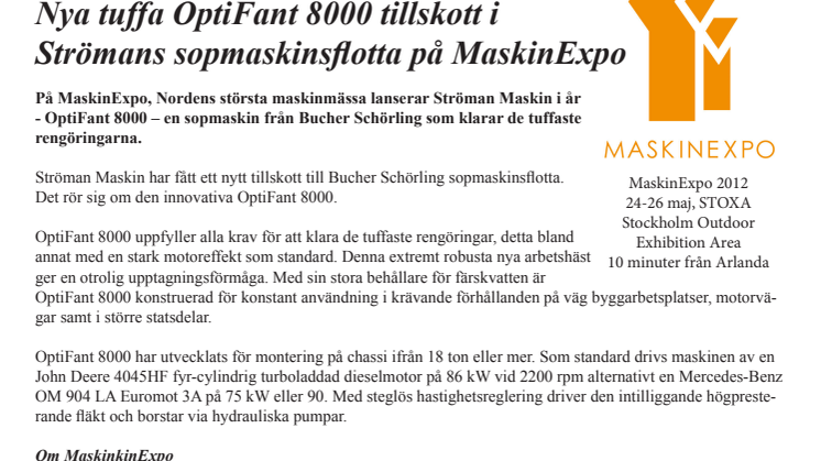 Nya tuffa OptiFant 8000 tillskott i Strömans sopmaskinsflotta på MaskinExpo