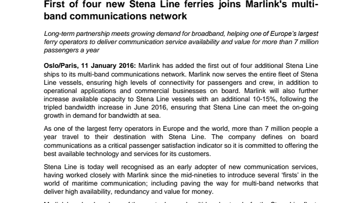 Marlink: First of four new Stena Line ferries joins Marlink's multi-band communications network