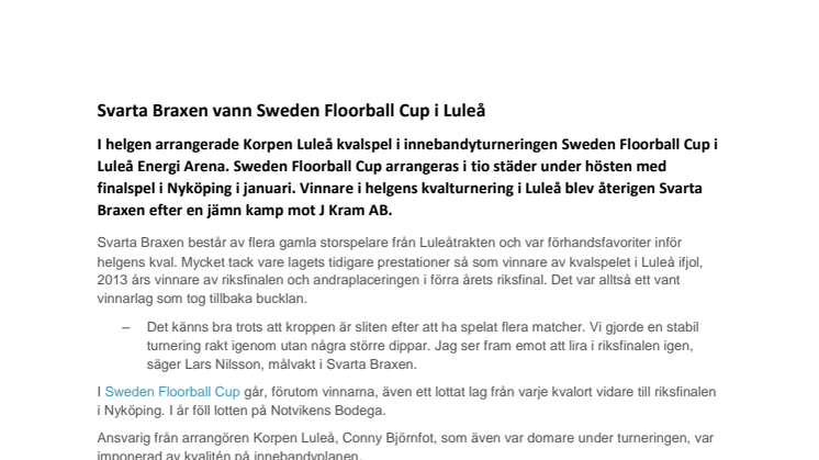 Svarta Braxen vann Sweden Floorball Cup i Luleå