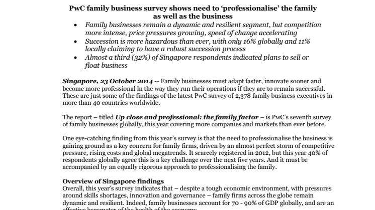 PwC family business survey shows need to ‘professionalise’ the family as well as the business