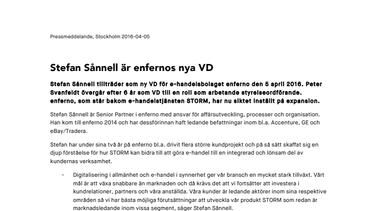 ​Stefan Sånnell är enfernos nya VD