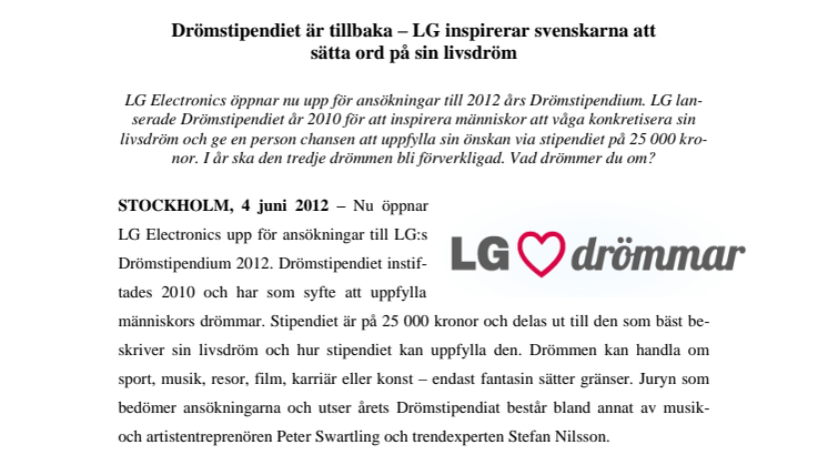 Drömstipendiet är tillbaka – LG inspirerar svenskarna att sätta ord på sin livsdröm