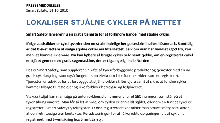 LOKALISER STJÅLNE CYKLER PÅ NETTET