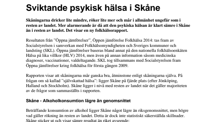 Sviktande psykisk hälsa i Skåne - ny rapport från Socialstyrelsen