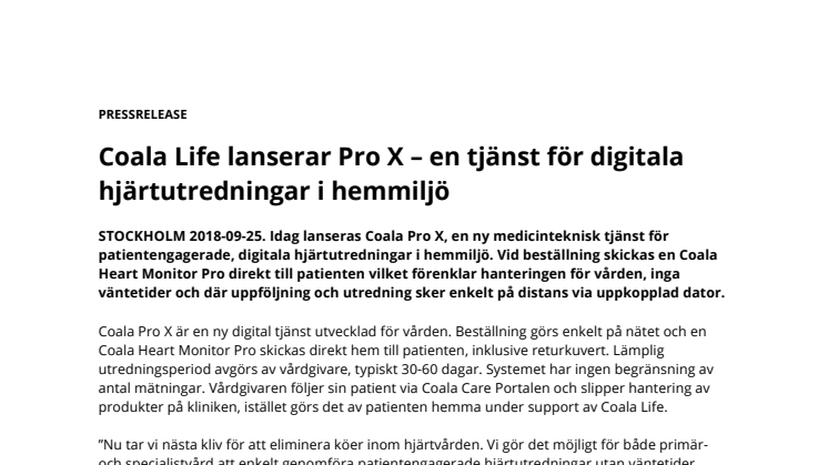 Coala Life lanserar Pro X – en tjänst för digitala hjärtutredningar i hemmiljö