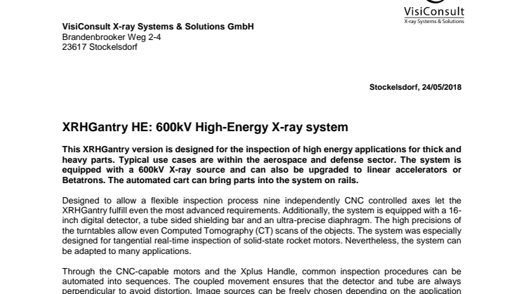 XRHGantry HE: 600kV High-Energy X-ray system