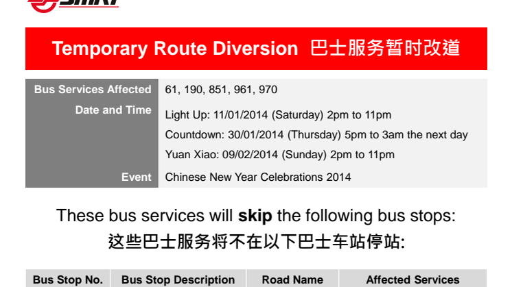 SMRT Travel Advisory for Chinese New Year 2014
