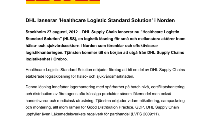 DHL lanserar ’Healthcare Logistic Standard Solution’ i Norden