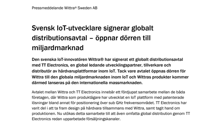 Svensk IoT-utvecklare signerar globalt distributionsavtal – öppnar dörren till miljardmarknad