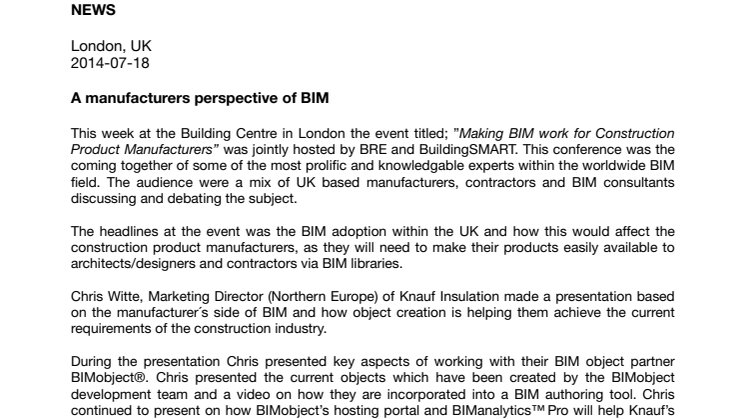 A manufacturers perspective of BIM  