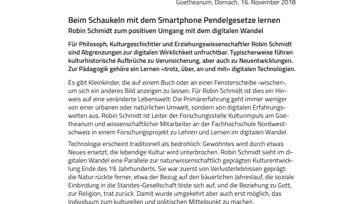 Beim Schaukeln mit dem Smartphone Pendelgesetze lernen. ​Robin Schmidt zum positiven Umgang mit dem digitalen Wandel