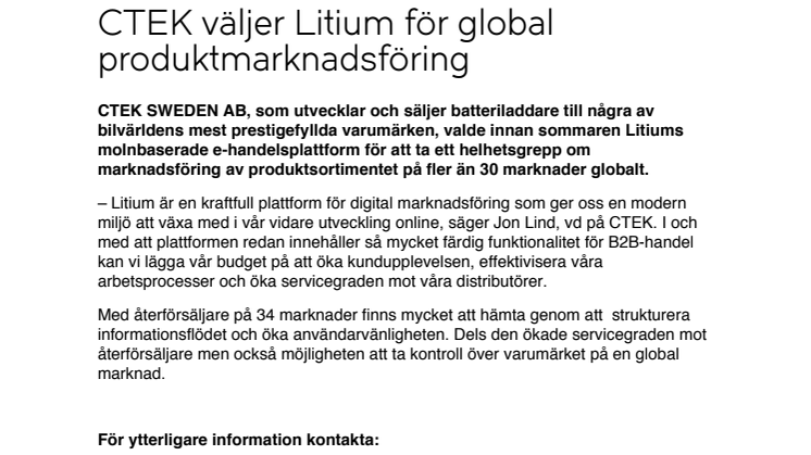 CTEK väljer Litium för global produktmarknadsföring