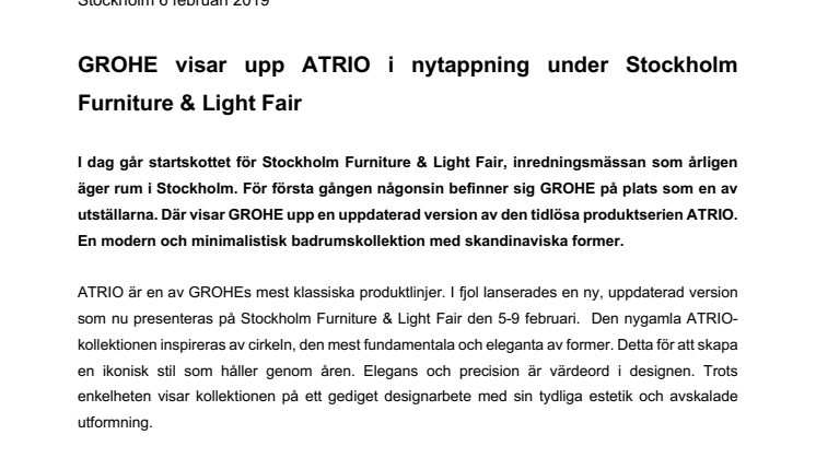 GROHE visar upp ATRIO i nytappning under Stockholm Furniture & Light Fair