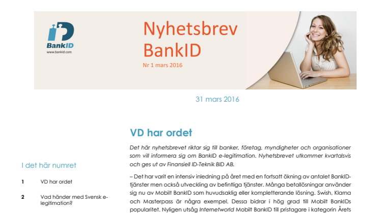 Nyhetsbrev från BankID där Kivras produktchef intervjuas
