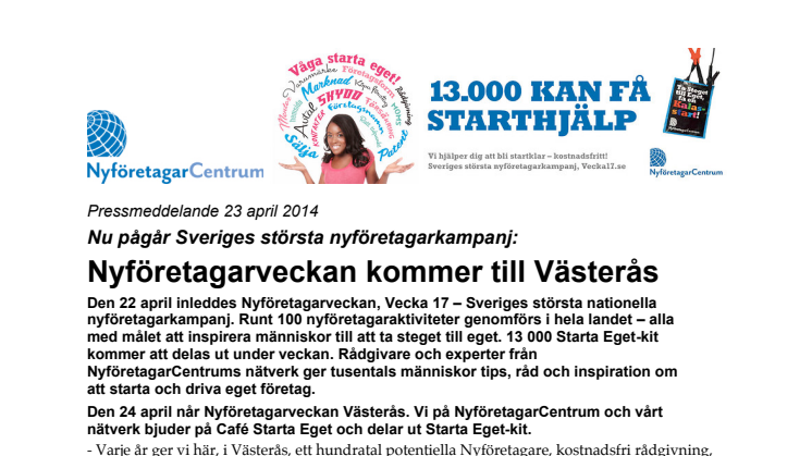 Nyföretagarveckan kommer till Västerås!