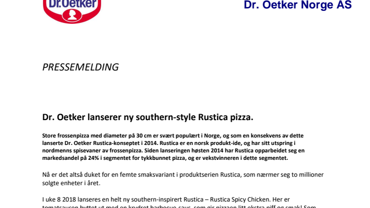 Dr. Oetker lanserer ny southern-style Rustica pizza!
