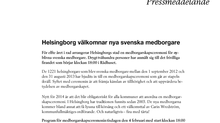 Helsingborg välkomnar nya svenska medborgare