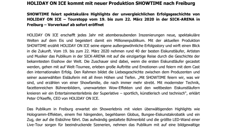 HOLIDAY ON ICE kommt mit neuer Produktion SHOWTIME nach Freiburg