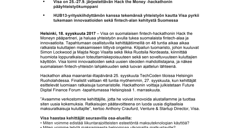 Visa avaa alustansa kehittäjille Suomessa kiihdyttääkseen maksamisen innovaatioita