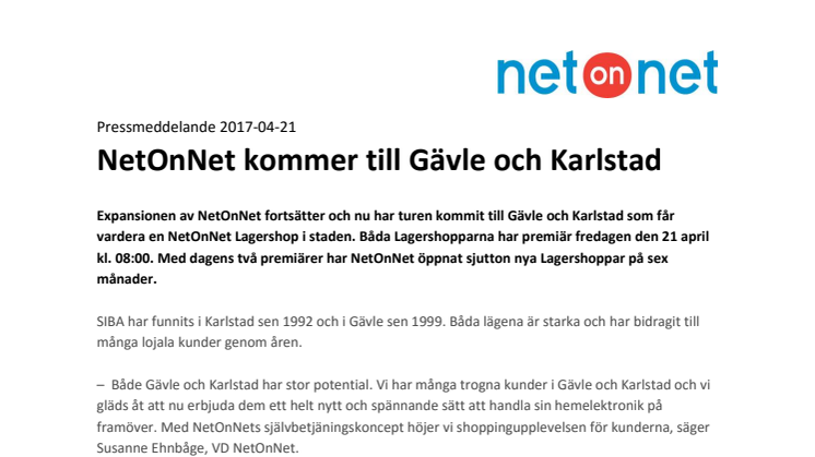 NetOnNet kommer till Gävle och Karlstad