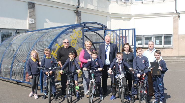 Front l-r: Pupils Sophie Dunne, Tye Kerr, Stuart Gough, John Bambrick, Ben Marshall, Kenzie Stanley & Lewis Thomson. Back l-r:  Andy Lyttle, Lynn McSorley, David McIntyre, Mrs Loretta MacNeil & Richard Porter