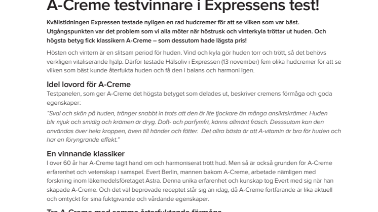 A-Creme testvinnare i Expressens test!