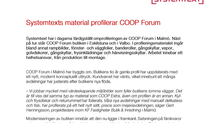Systemtexts material profilerar COOP Forum