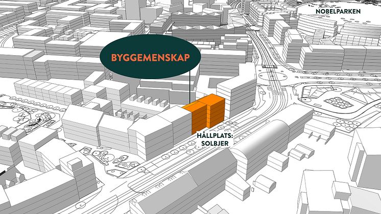 Byggrätten ligger precis invid spårvägshållplatsen Solbjer. Illustration: Lunds kommun.