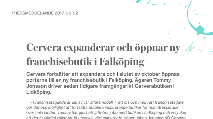 Cervera expanderar och öppnar ny franchisebutik i Falköping