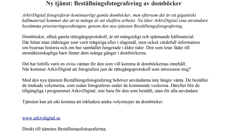 ​Ny tjänst: Beställningsfotografering av domböcker