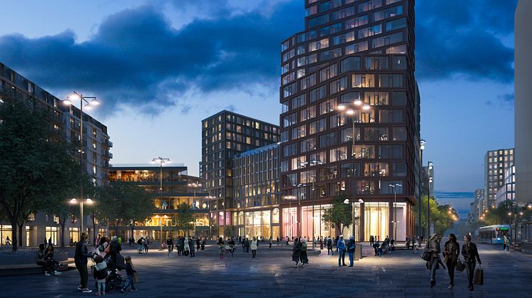 Samråd om detaljplan för centrumbebyggelse inom Backaplan (DP 2) kommer upp på byggnadsnämnden i december. Visionsbild: White Arkitekter.