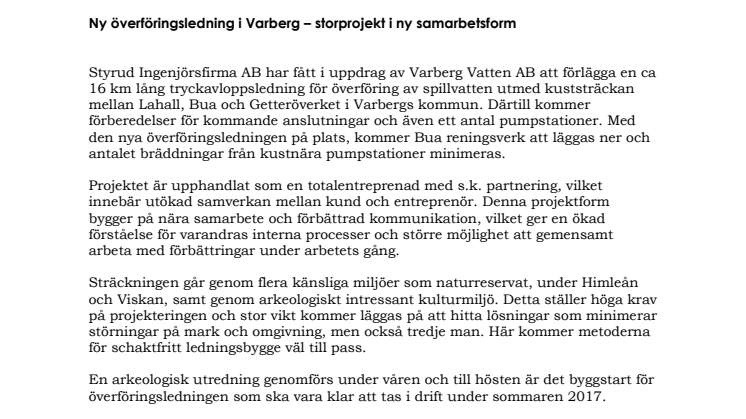 Ny överföringsledning i Varberg – storprojekt i ny samarbetsform